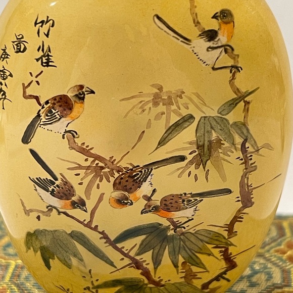 Vintage CHINA Snuff Bottle Inside Reverse Painted Sparrows In Trees Art Handmade - Picture 5 of 16